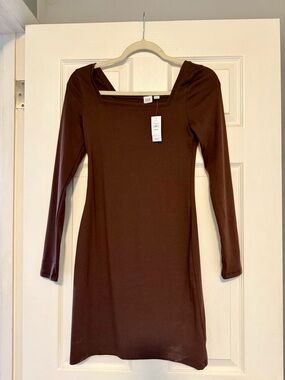 GAP Brown Long Sleeve Square Neck Mini Dress